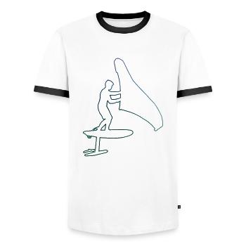 hydrofoil wingsurf wingfoil Women wingsurfing - Men's Ringer Shirt - white/black - Front - AI Model Female 172 light (172cm) & AI Model Male 178 dark (178cm)