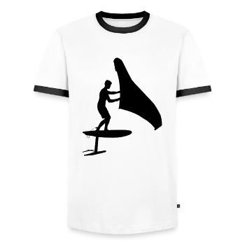 hydrofoil wingsurfen wingfoil Damen foilwing - Männer Kontrast-T-Shirt - Weiß/Schwarz - Vorne - AI Model Female 172 light (172cm) & AI Model Male 178 dark (178cm)