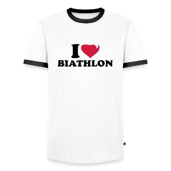 I love Biathlon - T-shirt contrasté Homme - blanc/noir - Devant - AI Model Female 172 light (172cm) & AI Model Male 178 dark (178cm)