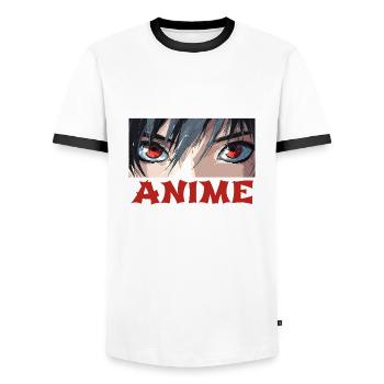 I Paused My Anime To Be Here This Better Be Good - Men's Ringer Shirt - white/black - Front - AI Model Female 172 light (172cm) & AI Model Male 178 dark (178cm)