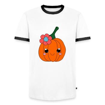 Halloween-Kürbis. - Männer Kontrast-T-Shirt - Weiß/Schwarz - Vorne - AI Model Female 172 light (172cm) & AI Model Male 178 dark (178cm)