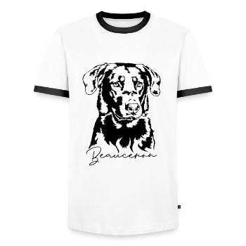 BEAUCERON Dog Portrait Dog Dog Wilsigns - Men's Ringer Shirt - white/black - Front - AI Model Female 172 light (172cm) & AI Model Male 178 dark (178cm)