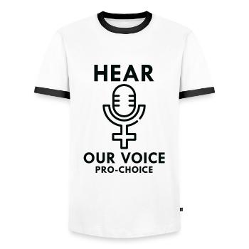 Écoutez notre choix Voice Pro - T-shirt contrasté Homme - blanc/noir - Devant - AI Model Female 172 light (172cm) & AI Model Male 178 dark (178cm)