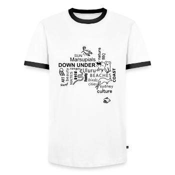 australia word cloud - Männer Kontrast-T-Shirt - Weiß/Schwarz - Vorne - AI Model Female 172 light (172cm) & AI Model Male 178 dark (178cm)