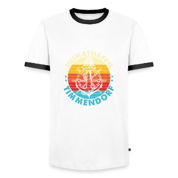 Heimathafen Timmendorf Urlaub Heimat auf dem Meer - Männer Kontrast-T-Shirt - Weiß/Schwarz - Vorne - AI Model Female 172 light (172cm) & AI Model Male 178 dark (178cm)
