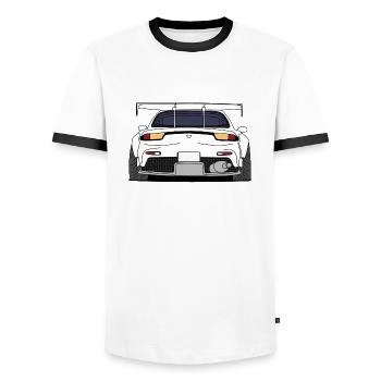 rx7rear white - Men's Ringer Shirt - white/black - Front - AI Model Female 172 light (172cm) & AI Model Male 178 dark (178cm)