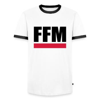 FFM - Frankfurt am Main - Männer Kontrast-T-Shirt - Weiß/Schwarz - Vorne - AI Model Female 172 light (172cm) & AI Model Male 178 dark (178cm)