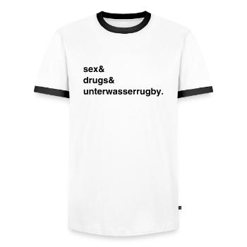 Sex, Drugs & Underwater Rugby - T-shirt contrasté Homme - blanc/noir - Devant - AI Model Female 172 light (172cm) & AI Model Male 178 dark (178cm)