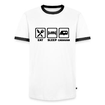 Eat Sleep Caravan - Men's Ringer Shirt - white/black - Front - AI Model Female 172 light (172cm) & AI Model Male 178 dark (178cm)