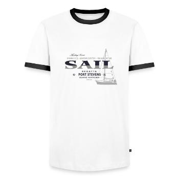 Sailing - Segeln - Segelboot - Maritim - Männer Kontrast-T-Shirt - Weiß/Schwarz - Vorne - AI Model Female 172 light (172cm) & AI Model Male 178 dark (178cm)