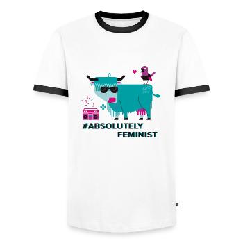 Absolutely Feminist (m) - Männer Kontrast-T-Shirt - Weiß/Schwarz - Vorne - AI Model Female 172 light (172cm) & AI Model Male 178 dark (178cm)