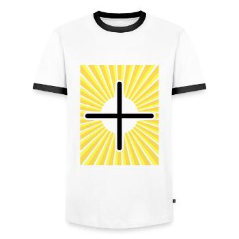 Croix d’or - T-shirt contrasté Homme - blanc/noir - Devant - AI Model Female 172 light (172cm) & AI Model Male 178 dark (178cm)