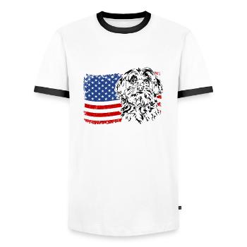Maltese Amérique Flag Dogs Wilsigns - T-shirt contrasté Homme - blanc/noir - Devant - AI Model Female 172 light (172cm) & AI Model Male 178 dark (178cm)