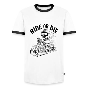 Ride or Die - Superbe citation de motard squelette - T-shirt contrasté Homme - blanc/noir - Devant - AI Model Female 172 light (172cm) & AI Model Male 178 dark (178cm)