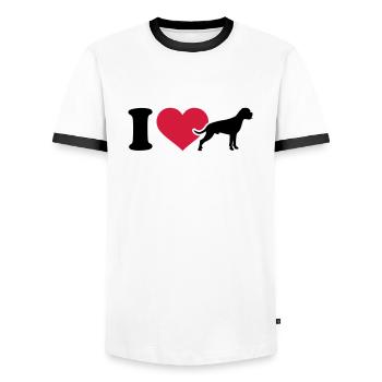 I love Boxer - Men's Ringer Shirt - white/black - Front - AI Model Female 172 light (172cm) & AI Model Male 178 dark (178cm)