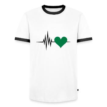 Pulse, frequency, heartbeat, vegan heart rate - Men's Ringer Shirt - white/black - Front - AI Model Female 172 light (172cm) & AI Model Male 178 dark (178cm)