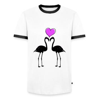 Couple d’amour flamant rose - T-shirt contrasté Homme - blanc/noir - Devant - AI Model Female 172 light (172cm) & AI Model Male 178 dark (178cm)