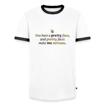 You have a pretty face - Men's Ringer Shirt - white/black - Front - AI Model Female 172 light (172cm) & AI Model Male 178 dark (178cm)