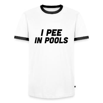 I pee in Pools - Männer Kontrast-T-Shirt - Weiß/Schwarz - Vorne - AI Model Female 172 light (172cm) & AI Model Male 178 dark (178cm)