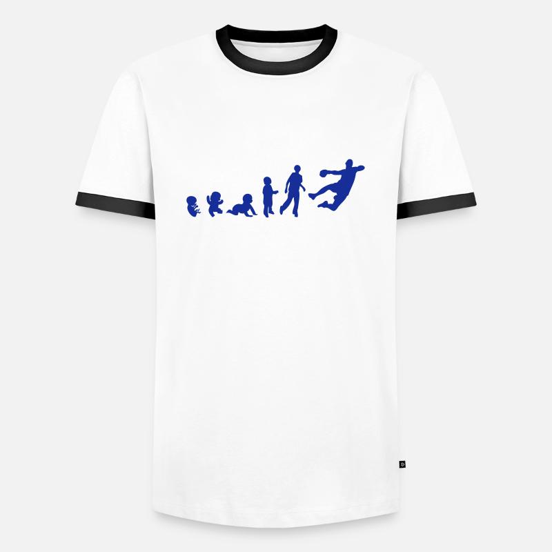 Handball-Sport-Evolution der Menschenrechte - Männer Kontrast-T-Shirt - Weiß/Schwarz