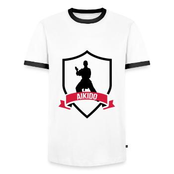Aikido - Men's Ringer Shirt - white/black - Front - AI Model Female 172 light (172cm) & AI Model Male 178 dark (178cm)