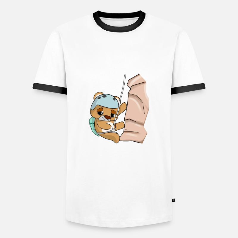 Climbing abseiling bear comic - Men's Ringer Shirt - white/black