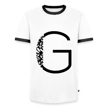 Buchstabe G - Männer Kontrast-T-Shirt - Weiß/Schwarz - Vorne - AI Model Female 172 light (172cm) & AI Model Male 178 dark (178cm)