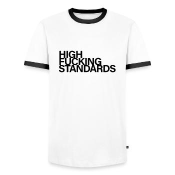 Des normes de baise élevées - T-shirt contrasté Homme - blanc/noir - Devant - AI Model Female 172 light (172cm) & AI Model Male 178 dark (178cm)