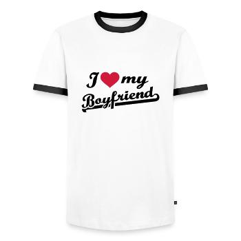 I love my boyfriend - T-shirt contrasté Homme - blanc/noir - Devant - AI Model Female 172 light (172cm) & AI Model Male 178 dark (178cm)