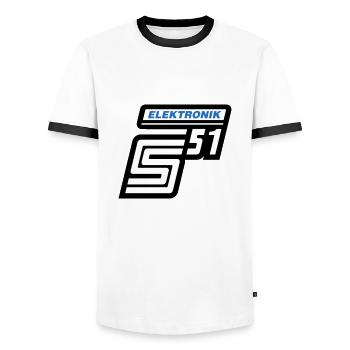 Simson S51 Elektronik Emblem (Farben änderbar) - Männer Kontrast-T-Shirt - Weiß/Schwarz - Vorne - AI Model Female 172 light (172cm) & AI Model Male 178 dark (178cm)