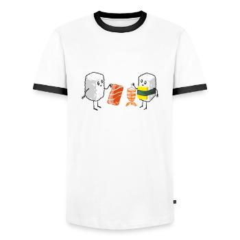 Sushi Shopping - Männer Kontrast-T-Shirt - Weiß/Schwarz - Vorne - AI Model Female 172 light (172cm) & AI Model Male 178 dark (178cm)