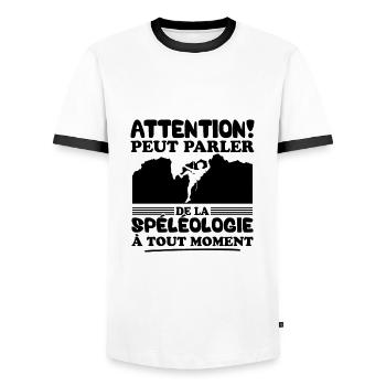 Parler de la spéléologie à tout moment - T-shirt contrasté Homme - blanc/noir - Devant - AI Model Female 172 light (172cm) & AI Model Male 178 dark (178cm)