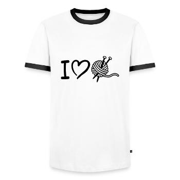 I love Knitting - Men's Ringer Shirt - white/black - Front - AI Model Female 172 light (172cm) & AI Model Male 178 dark (178cm)