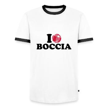 I love Boccia - Men's Ringer Shirt - white/black - Front - AI Model Female 172 light (172cm) & AI Model Male 178 dark (178cm)
