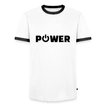 Power - Men's Ringer Shirt - white/black - Front - AI Model Female 172 light (172cm) & AI Model Male 178 dark (178cm)