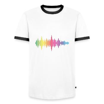 Soundfile - bunt - Männer Kontrast-T-Shirt - Weiß/Schwarz - Vorne - AI Model Female 172 light (172cm) & AI Model Male 178 dark (178cm)