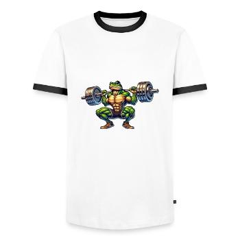 Frog Toad Toad Barbell Gym Fitness Workout - Men's Ringer Shirt - white/black - Front - AI Model Female 172 light (172cm) & AI Model Male 178 dark (178cm)