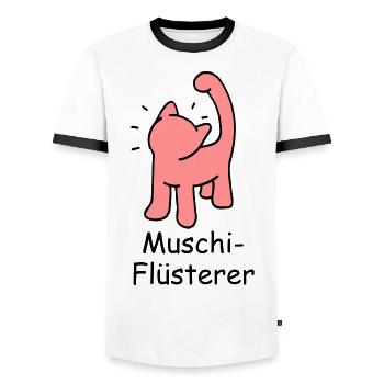 Pussy-Whisperer: De toute évidence ambiguë ... - T-shirt contrasté Homme - blanc/noir - Devant - AI Model Female 172 light (172cm) & AI Model Male 178 dark (178cm)