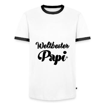 Weltbester Papi Papa Saurus Papi Schweiz - Männer Kontrast-T-Shirt - Weiß/Schwarz - Vorne - AI Model Female 172 light (172cm) & AI Model Male 178 dark (178cm)