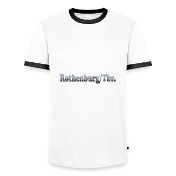 Die mittelalterliche Stadt Rothenburg -Tauber - Männer Kontrast-T-Shirt - Weiß/Schwarz - Vorne - AI Model Female 172 light (172cm) & AI Model Male 178 dark (178cm)