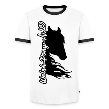 Welsh Pony Herzschlag Pferd Pferdeliebe Heartbeat - Männer Kontrast-T-Shirt - Weiß/Schwarz - Vorne - AI Model Female 172 light (172cm) & AI Model Male 178 dark (178cm)