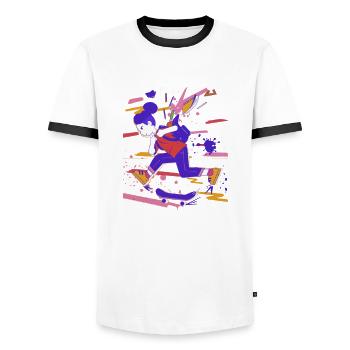 Schule Einschulung Mädchen Skateboard Longboard - Männer Kontrast-T-Shirt - Weiß/Schwarz - Vorne - AI Model Female 172 light (172cm) & AI Model Male 178 dark (178cm)