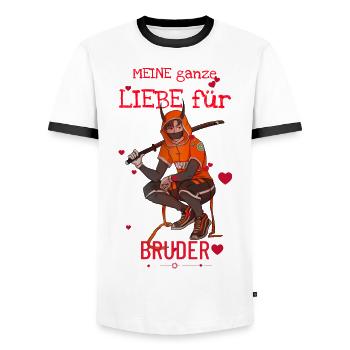 Tout mon amour pour mon frère - T-shirt contrasté Homme - blanc/noir - Devant - AI Model Female 172 light (172cm) & AI Model Male 178 dark (178cm)