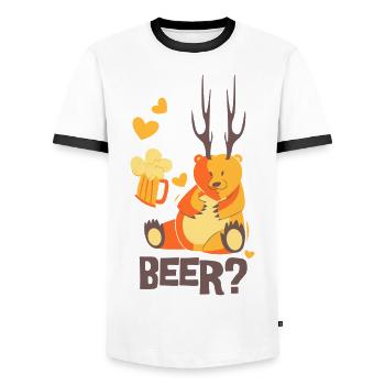 BEAR BIÈRE - Bière Stein Ours Design Chemise - T-shirt contrasté Homme - blanc/noir - Devant - AI Model Female 172 light (172cm) & AI Model Male 178 dark (178cm)