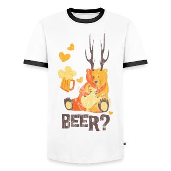 OURS? - Tente de bière Ours Design shirt - T-shirt contrasté Homme - blanc/noir - Devant - AI Model Female 172 light (172cm) & AI Model Male 178 dark (178cm)