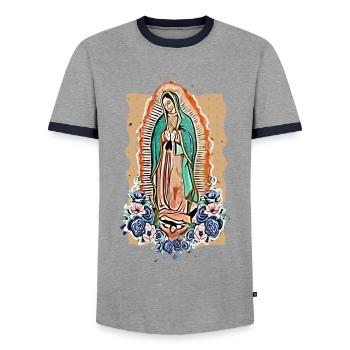 Maria die Jungfrau - Männer Kontrast-T-Shirt - Grau/Navy  - Vorne - AI Model Female 172 light (172cm) & AI Model Male 178 light (178cm)