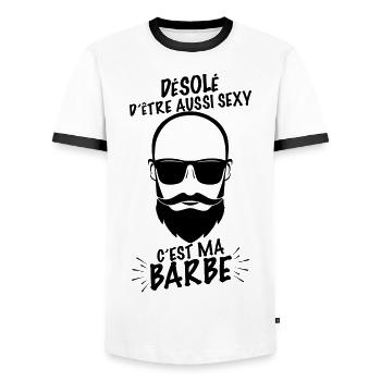 Homme Barbu et Sexy Cadeau Humour - T-shirt contrasté Homme - blanc/noir - Devant - AI Model Female 172 light (172cm) & AI Model Male 178 dark (178cm)
