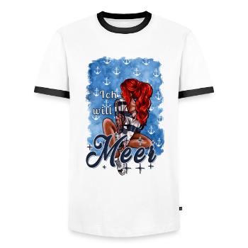 Ich will Meer Spruch Illustration Mädchen - Männer Kontrast-T-Shirt - Weiß/Schwarz - Vorne - AI Model Female 172 light (172cm) & AI Model Male 178 dark (178cm)