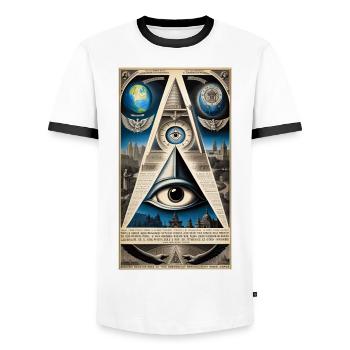 das allsehende Auge 01 - Männer Kontrast-T-Shirt - Weiß/Schwarz - Vorne - AI Model Female 172 light (172cm) & AI Model Male 178 dark (178cm)