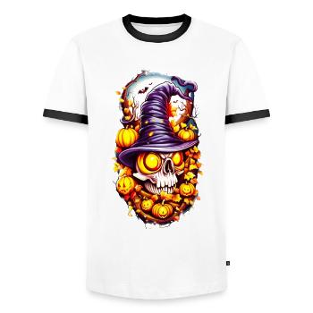 Halloween Totenkopf Schädel - Männer Kontrast-T-Shirt - Weiß/Schwarz - Vorne - AI Model Female 172 light (172cm) & AI Model Male 178 dark (178cm)